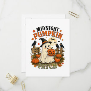 Mitternacht-Kürbisfeld-Geist Halloween Einladungspostkarte