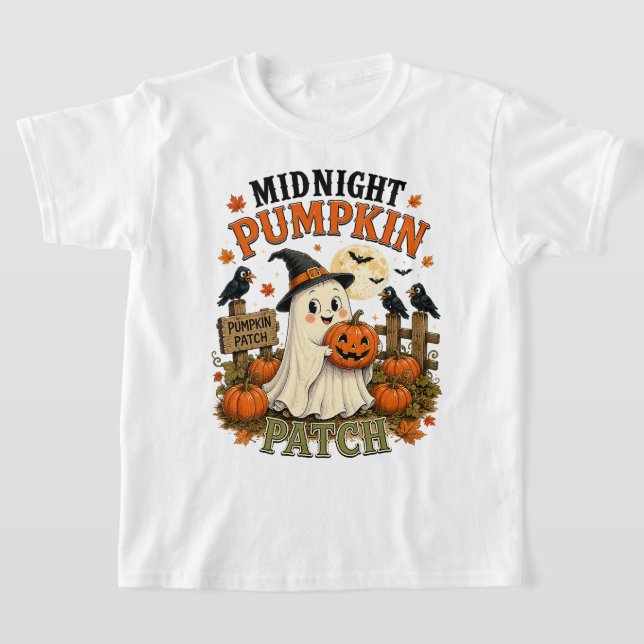 Mitternacht-Kürbisfeld-Geist Halloween T-Shirt (Ablage )