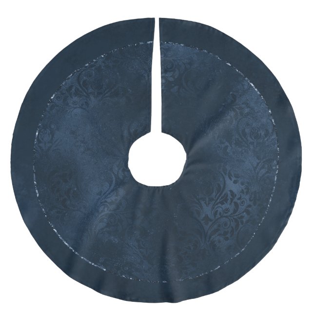 Mitternacht-Marine-Romance | Blue Satiny Grunge Da Polyester Weihnachtsbaumdecke (Vorderseite)