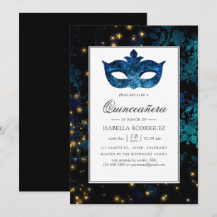 Mitternacht Masquerade Damask Quinceañera Einladung