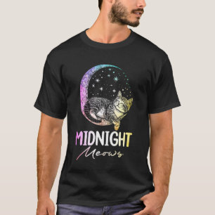 Mitternacht Miauen Schlafkatze auf Mond T-Shirt
