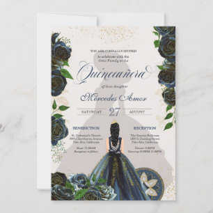 Mitternacht Navy Blue Rose Extravagant Charro Quin Einladung