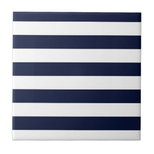 Mitternacht Navy Blue und White Stripes Fliese