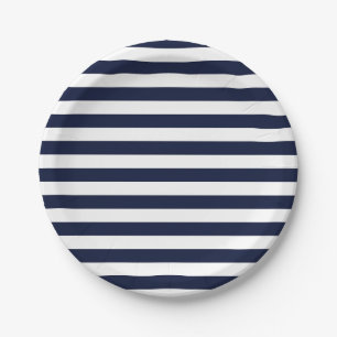 Mitternacht Navy Blue und White Stripes Pappteller