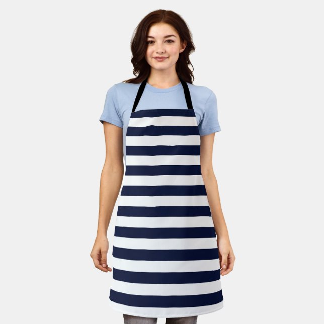 Mitternacht Navy Blue und White Stripes Schürze (Getragen)