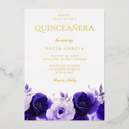 Mitternacht Navy Elegantes Gold Foil Quinceanera P Folieneinladung