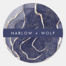 Mitternacht Navy Gold Elegante Moderne Hochzeit Runder Aufkleber