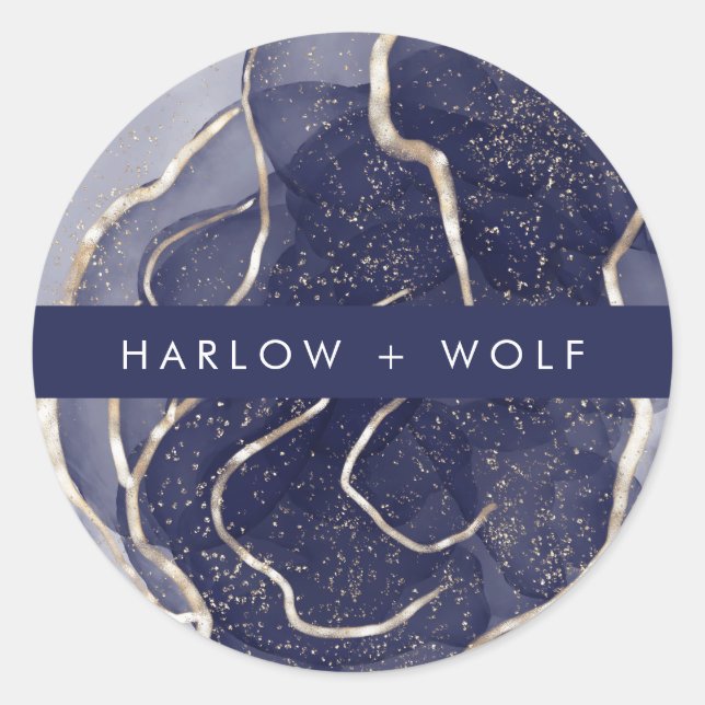 Mitternacht Navy Gold Elegante Moderne Hochzeit Runder Aufkleber (Vorderseite)