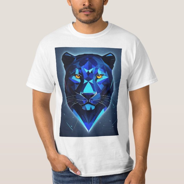 "Mitternacht Panther: Geometrischer Vector Design- T-Shirt (Vorderseite)