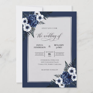 Mitternacht Pearl White Anemone Hochzeit Einladung
