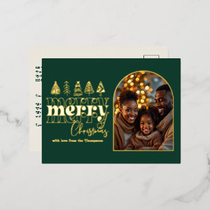 Mitternacht Pine & Cream White Christmas Foto Folien Feiertagspostkarte