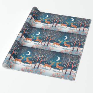 Mitternacht-Rendeeers glänzendes Wrapping Paper Geschenkpapier