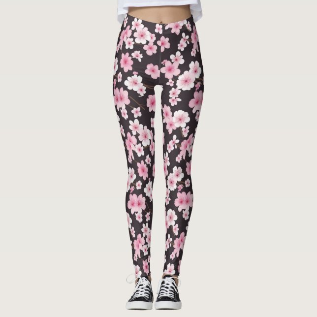 Mitternacht Sakura: Eine Cherry-Blossom-Symphonie Leggings (Vorderseite)
