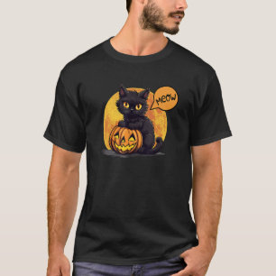 Mitternacht Schwarze Katze mit Kürbislaterne Fall  T-Shirt