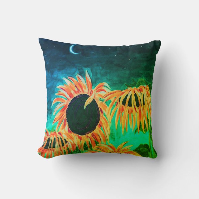 Mitternacht Sonnenblumen Kissen (Vorderseite)