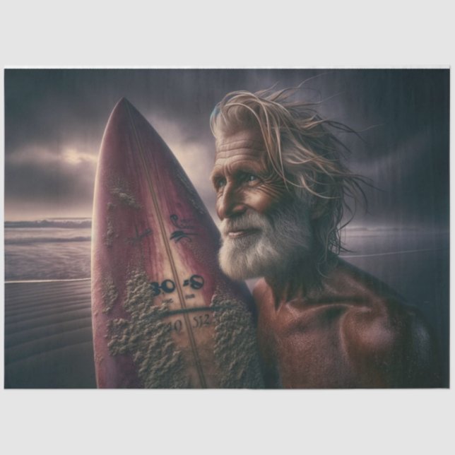 Mitternacht-Surfbrett und Surfer-Decoupage Seidenpapier (Vorderseite)