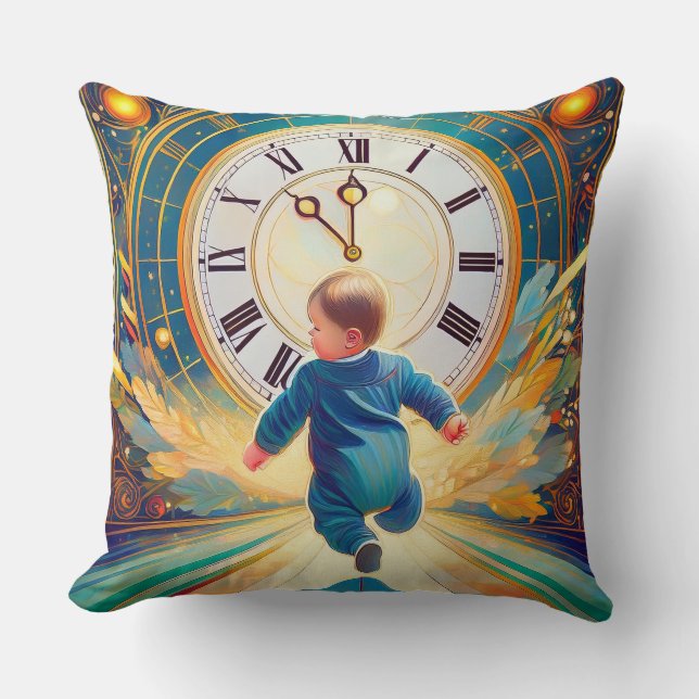 Mitternacht und Neujahr läuft das Baby spät Kissen (Vorderseite)