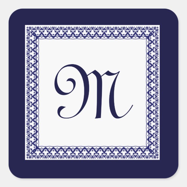 Mitternacht und Verzierte Monogramm Quadratischer Aufkleber (Vorderseite)