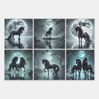 Mitternacht Unicorns Wrapping Paper Geschenkpapier Set