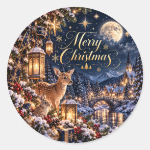 Mitternacht Winterwunderland Frohe Weihnachten Auf Runder Aufkleber