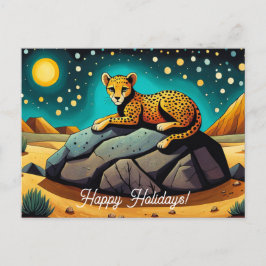 Mitternacht Wüste Wild Leopard Happy Holidays Postkarte