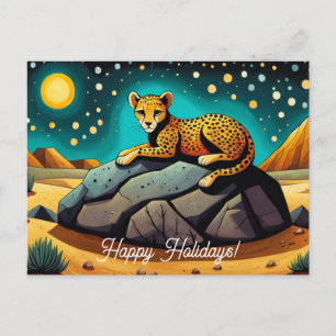 Mitternacht Wüste Wild Leopard Happy Holidays Postkarte