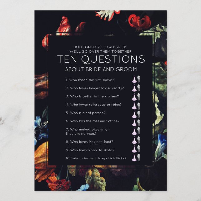 Mitternachtgarten Zehn Fragen Hochzeitsspiel (Vorderseite)