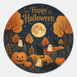 Mitternachtlich Halloween Schnurrhaare und Geister Runder Aufkleber