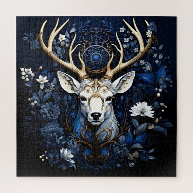 Mitternächtliche himmlische Blumen-Gotik-Hirsch  Puzzle (Vertikal)