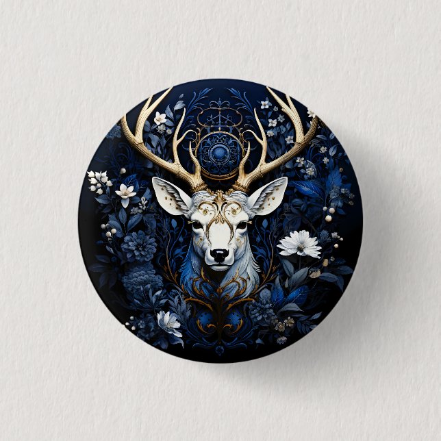 Mitternächtliche himmlische florale gotische Hirsc Button (Vorderseite)