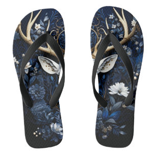 Mitternächtliche himmlische florale gotische Hirsc Flip Flops