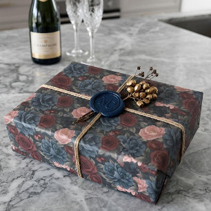Mitternächtliche viktorianische Blumen   Burgunder Geschenkpapier