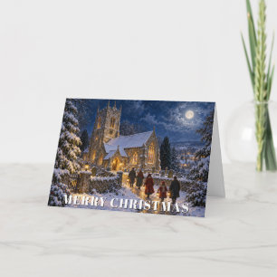 Mitternächtliche Weihnachtskirchenszene Feiertagskarte