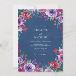 Mitternachts-Amethyst-Wasserfarbenen Hochzeit Einladung