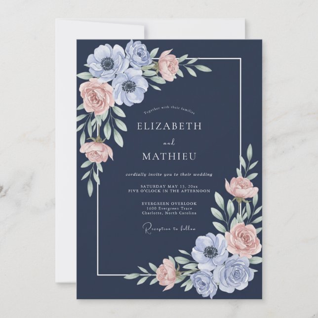 Mitternachts-Anemonen-Hochzeit Einladung (Vorderseite)