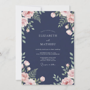 Mitternachts-Aquarell-Blüten-Hochzeit Einladung