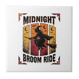 Mitternachts Besenfahrt Vintage Hexe Halloween Gra Fliese