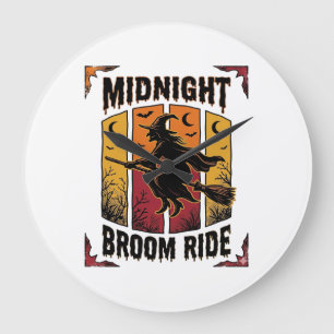 Mitternachts Besenfahrt Vintage Hexe Halloween Gra Große Wanduhr