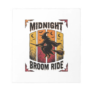 Mitternachts Besenfahrt Vintage Hexe Halloween Gra Notizblock