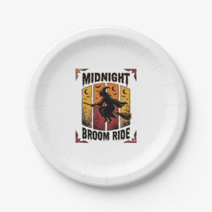 Mitternachts Besenfahrt Vintage Hexe Halloween Gra Pappteller