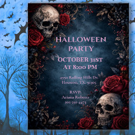 Mitternachts-Blumen-Schädel-Halloween-Party Einladung