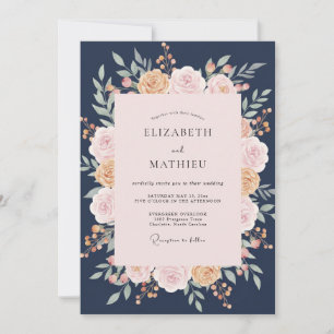 Mitternachts-Blush-Laub-Eukalyptus-Hochzeit Einladung