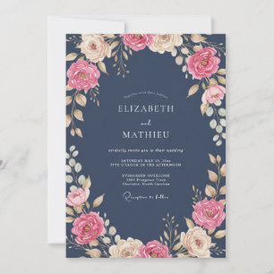 Mitternachts-Blush-Ranunculus-Eukalyptus-Hochzeit Einladung