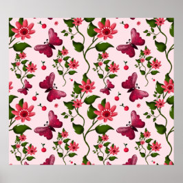 Mitternachts-Blüten-Schmetterling-Blumen-Passendes Poster