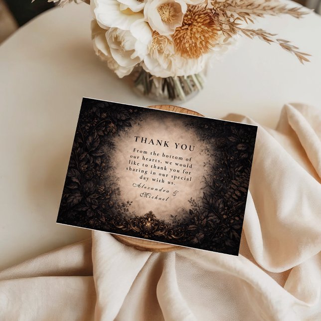 Mitternachts-Botanical-Gothic-Hochzeit Dankeskarte (Von Creator hochgeladen)