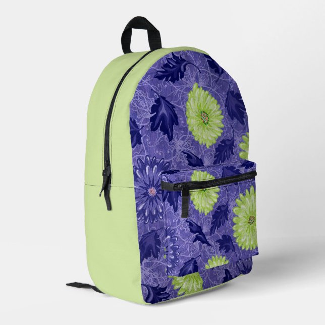 Mitternachts-Daisy-Garten Bedruckter Rucksack (Rückseitige Ecke links)