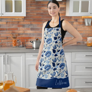 Mitternachts-Delfter-Garten-Vintage-Botanik-Blau Schürze