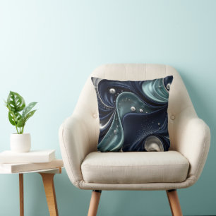 Mitternachts-Eleganz, Navy, Teal & Silber Fluid Ar Kissen
