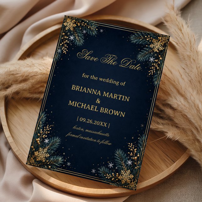 Mitternachts-Evergreen-Goldene Winter-Eleganz Save The Date (Von Creator hochgeladen)