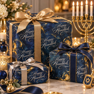 Mitternachts-Hanukkah-Navyblau und schimmerndes Si Geschenkpapier